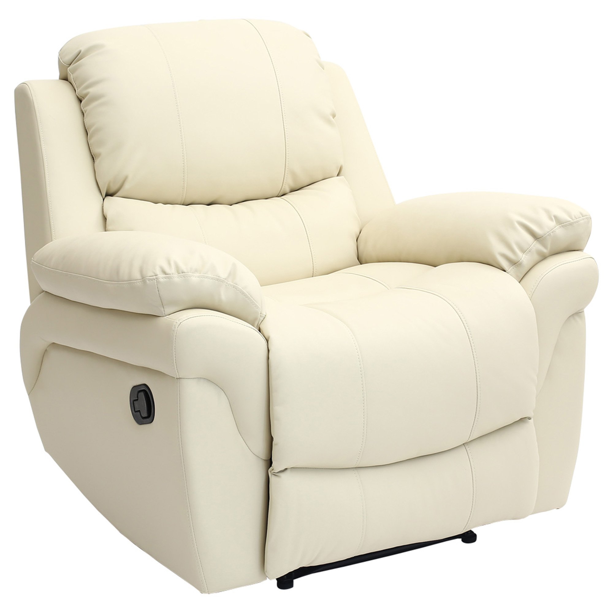 Furniture Online Madison Bonded Leather Manual Recliner Sofa Chair - Cream