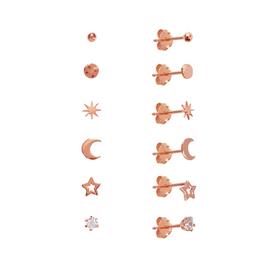 Revere 9ct Rose Gold Plated Silver Stud Earrings Set of 6