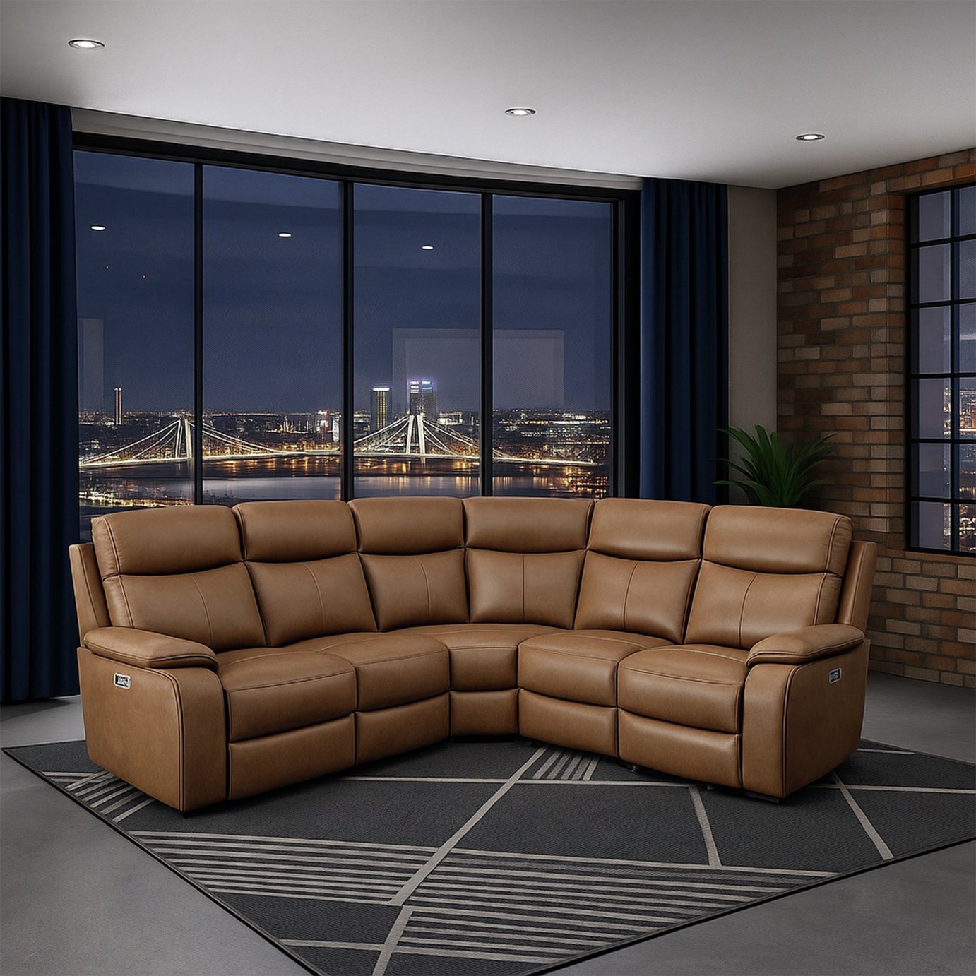 Aspire Kingsmere Leather Power Recliner Corner Sofa - Tan