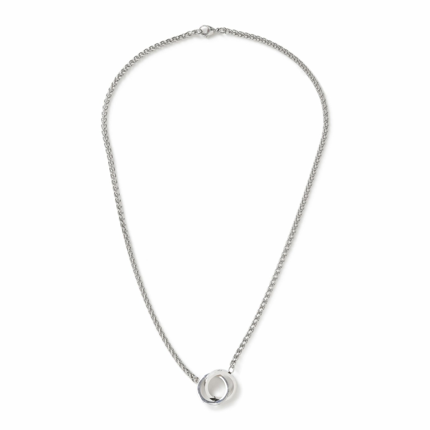 Uncommon Souls Silver Tone Stainless Steel Linked Ring Pendant Necklace