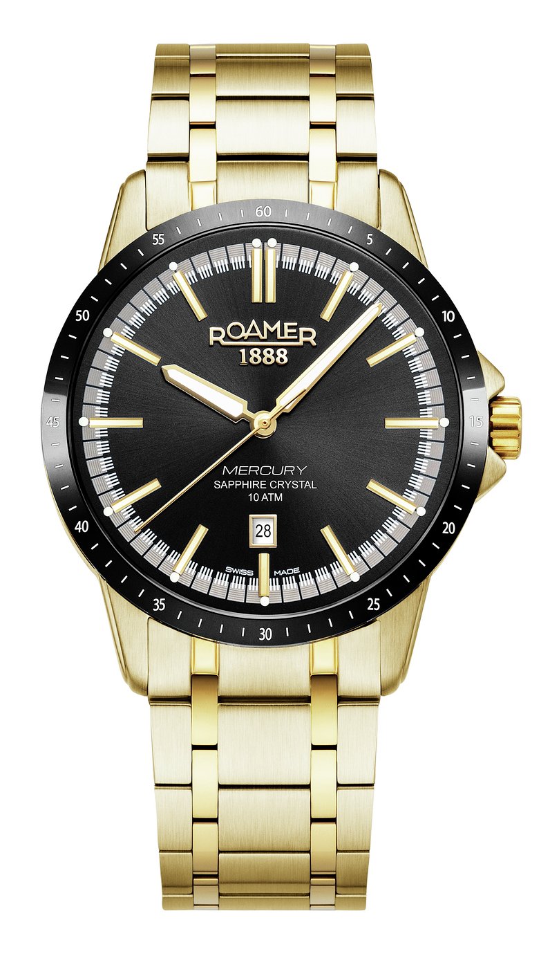 Roamer Mercury Classic Black Dial Gold Bracelet Men's Watch
