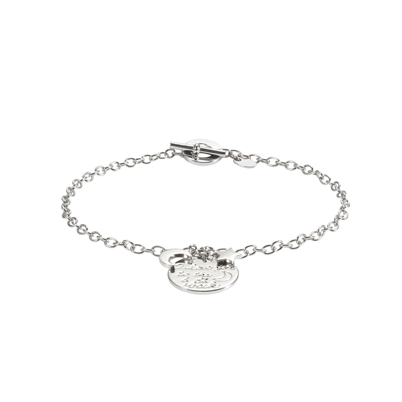 Moon & Back Sterling Silver 'I love you' T- Bar Bracelet