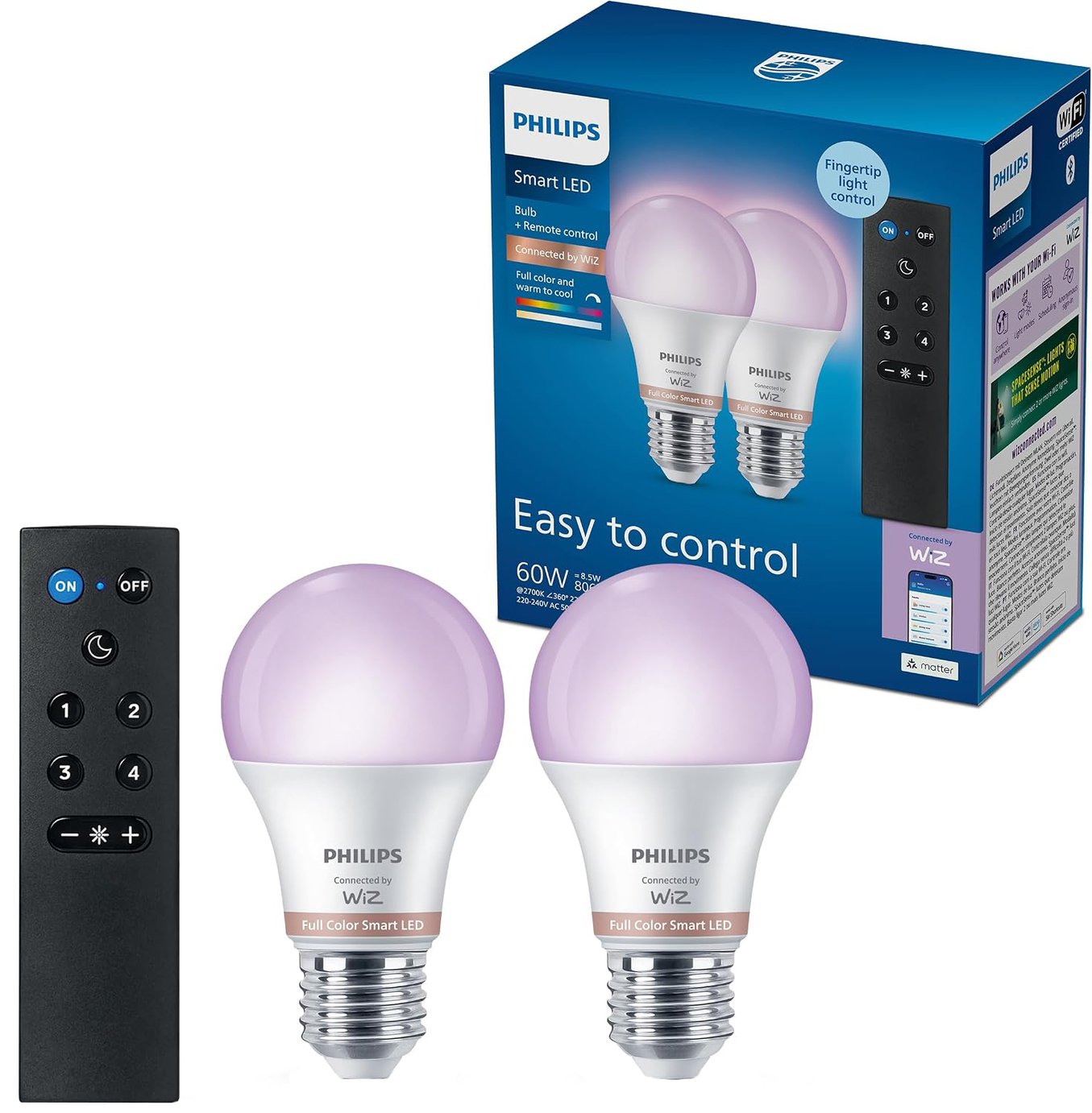 Philips WiZ E27 8.5W Smart LED Bulb - Pack of 2