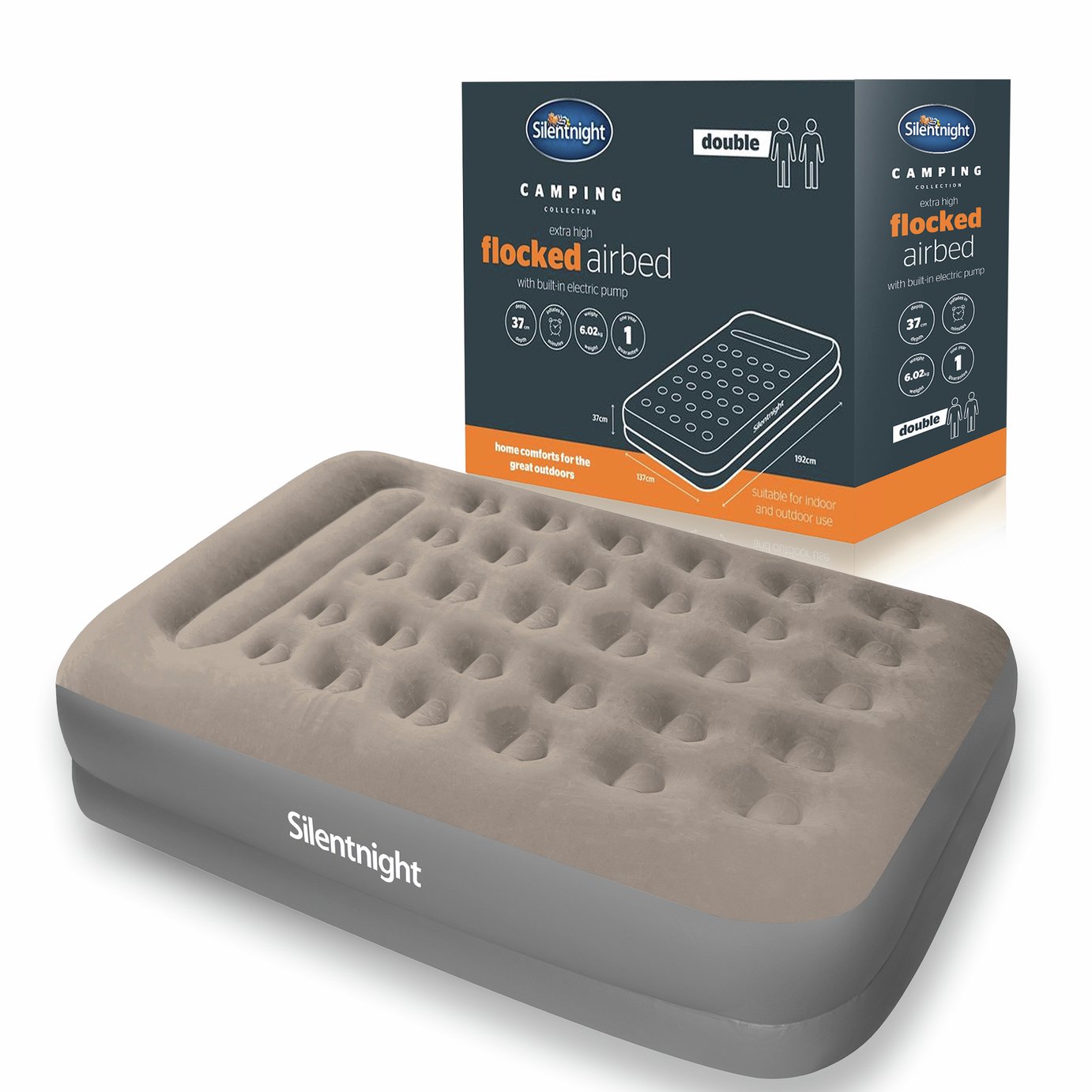 Silentnight PVC Extra High Flocked Airbed with Built-in Electric Pump - Double