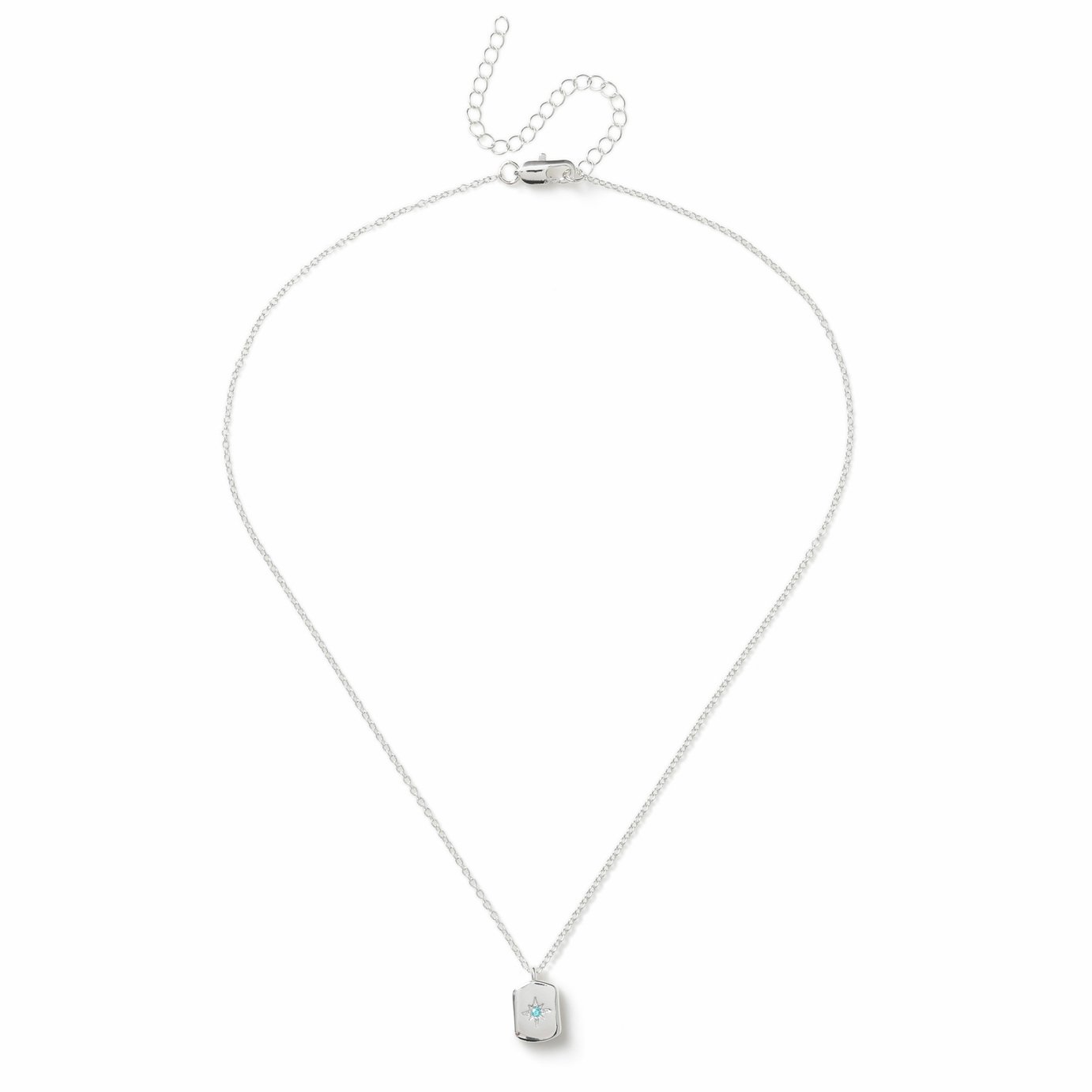 Freedom Silver Tone Blue Gem Rectangle Pendant Necklace