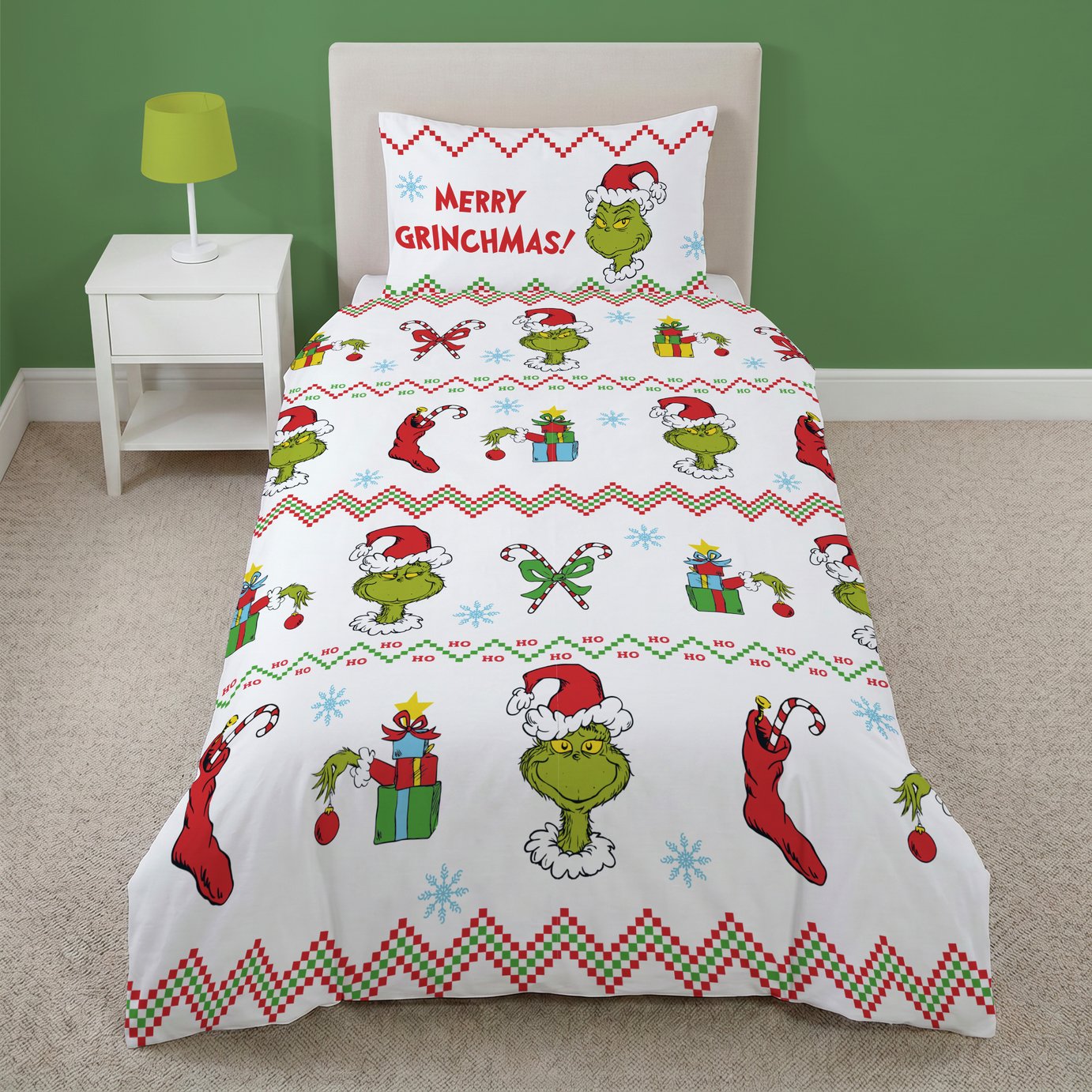The Grinch Christmas Jumper Kids White & Red Bedding Set - Double