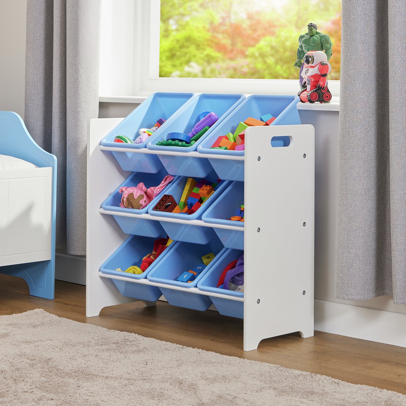 Liberty House Toys Kids 9 Bin Storage Unit - Blue and White