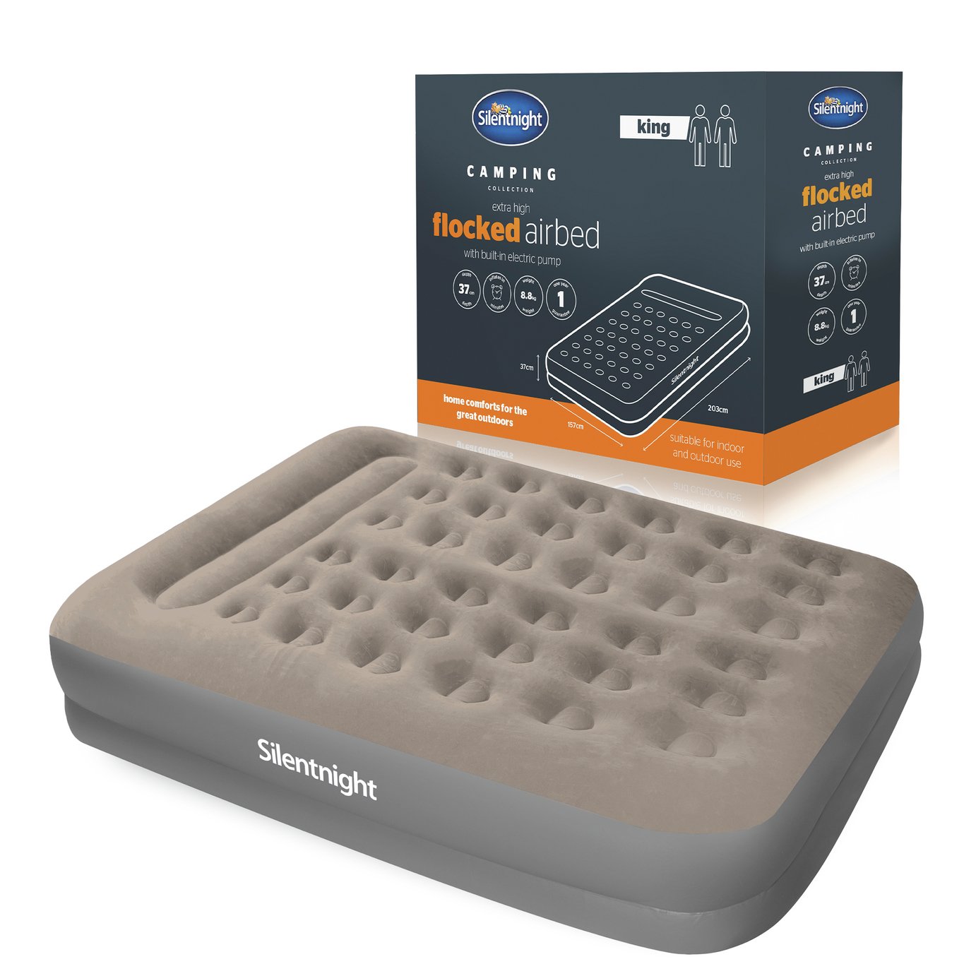 Silentnight PVC Extra High Flocked Airbed with Built-in Electric Pump - King