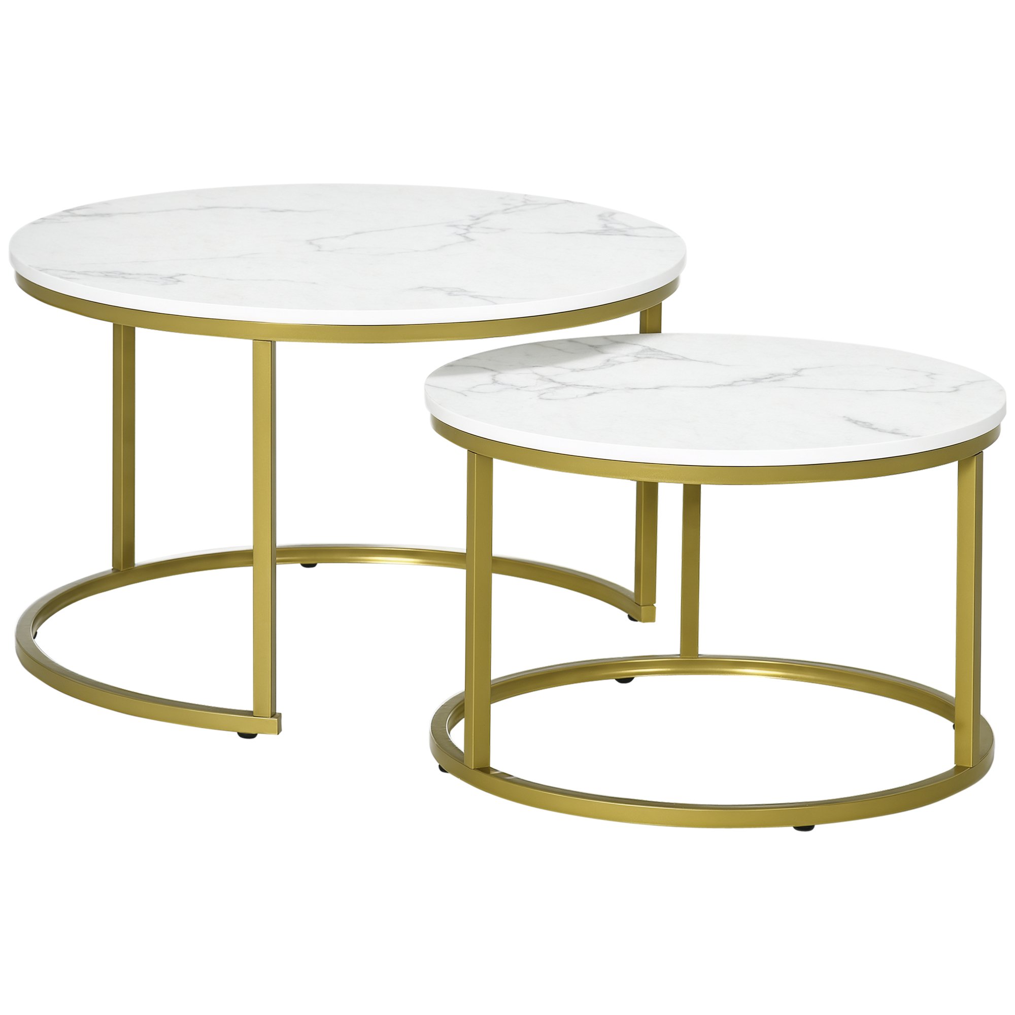 HOMCOM Set of 2 Round Marble Nesting tables – White