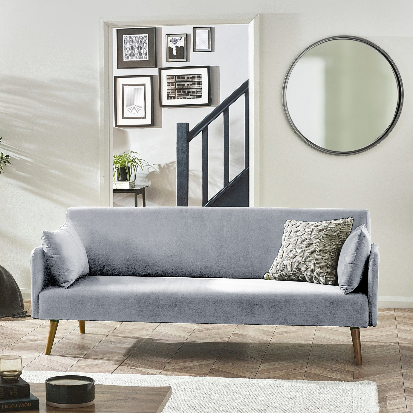 Julian Bowen Andi Fabric Sofa Bed Light Wood Feet - Grey
