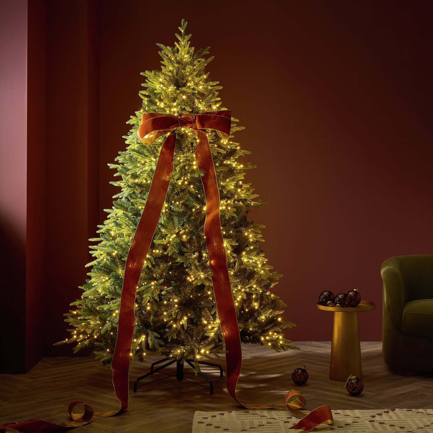 Habitat 7ft Flat Needles Mix Pre-lit Christmas Tree