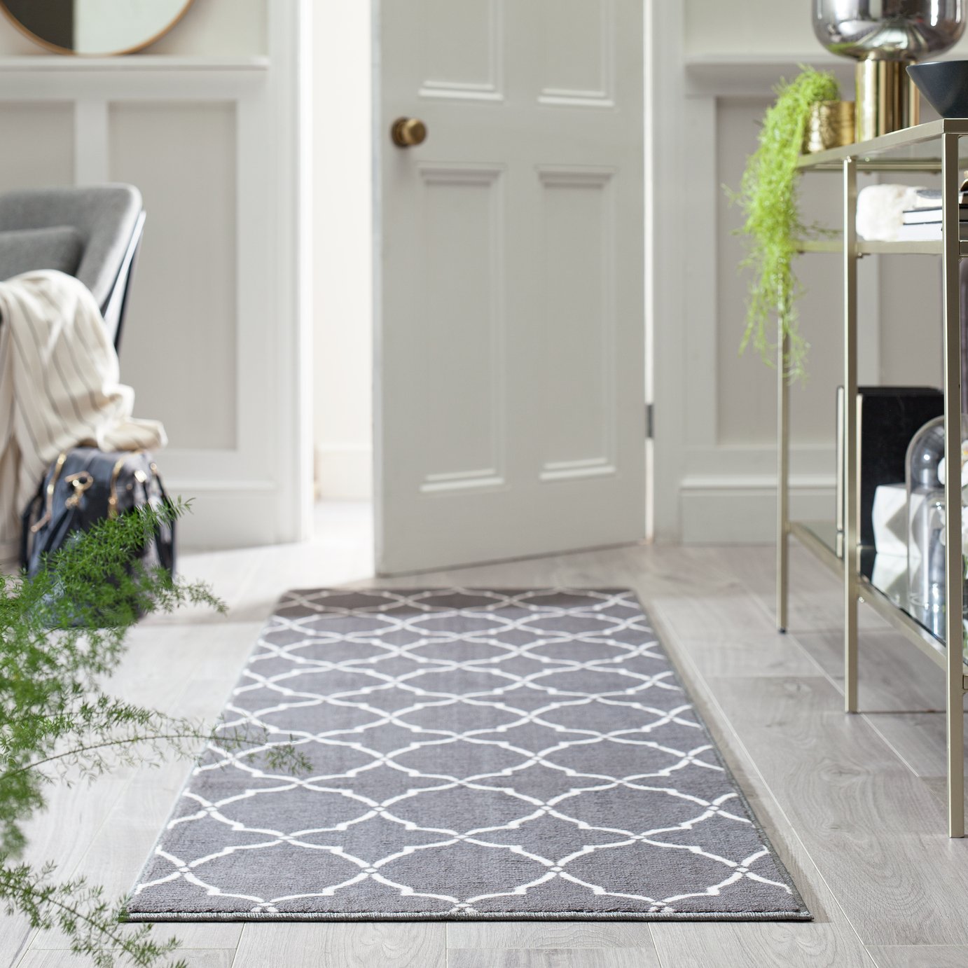 Argos Home Trellis Grey Cut Pile Runner - 66x200cm