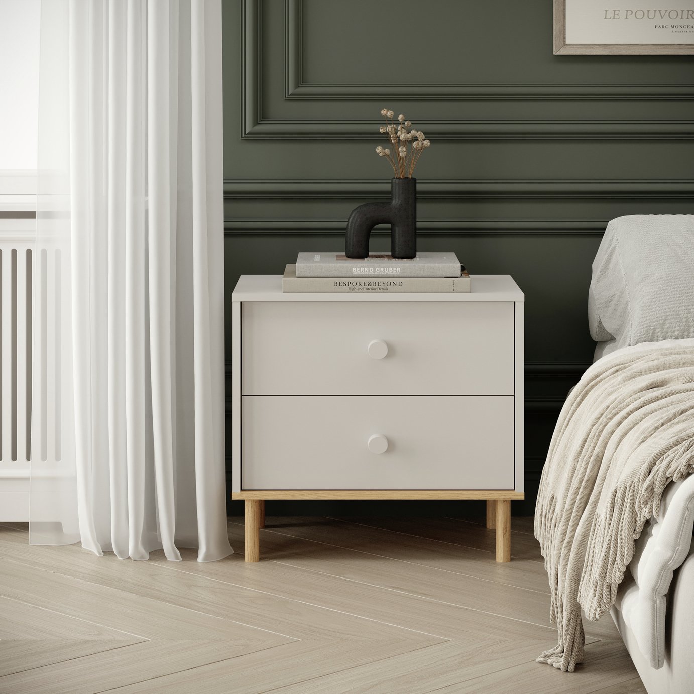 Argos Home Romie 2 Drawer Wide Bedside Table - Cashmere