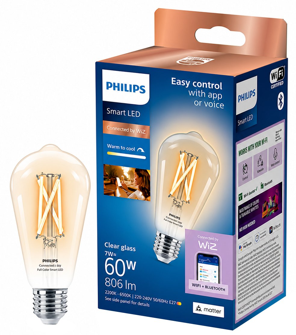 Philips ST64 Filament E27 7W Smart LED Bulb - Pack of 1