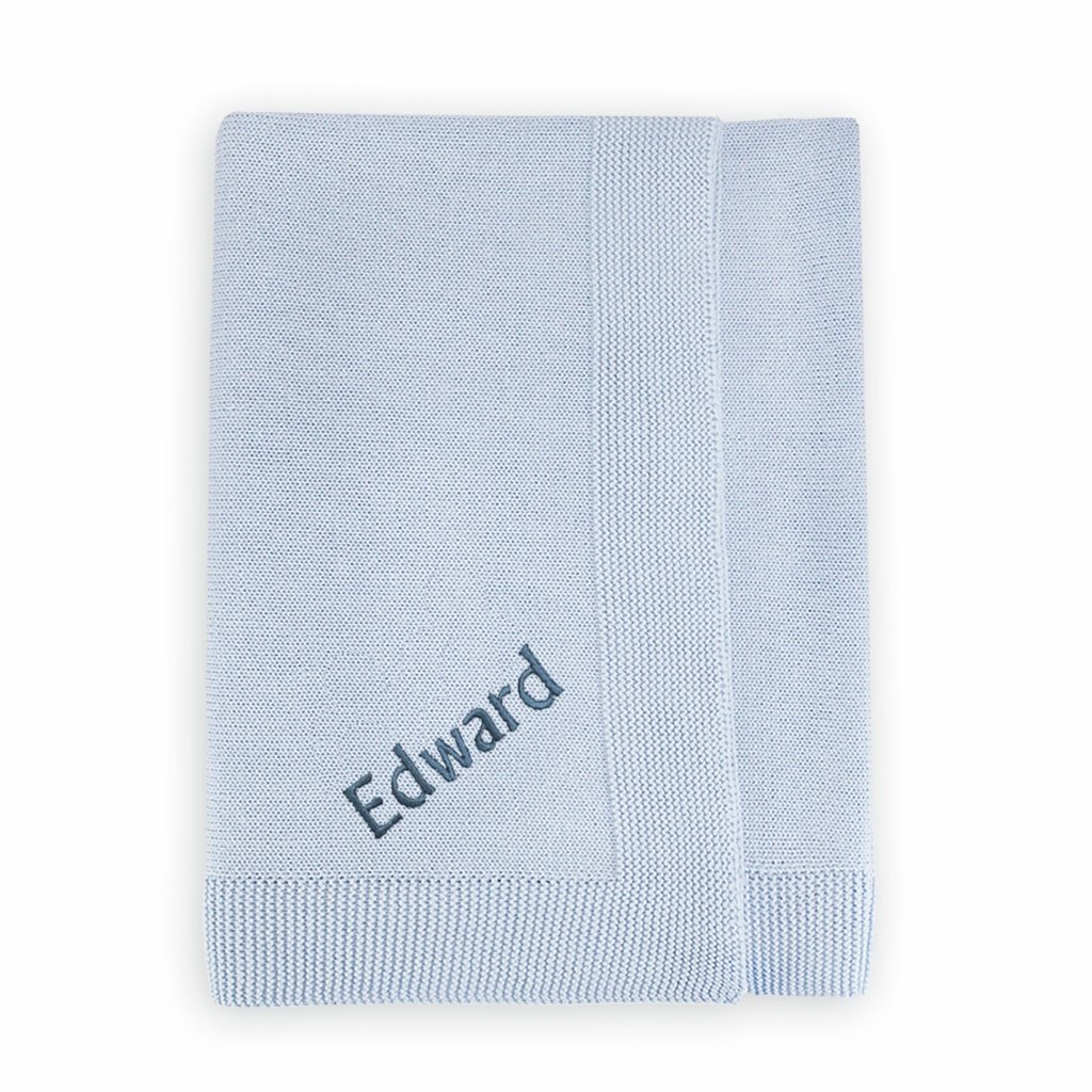 Babyblooms Personalised Knitted Baby Blanket Gift Set - Blue