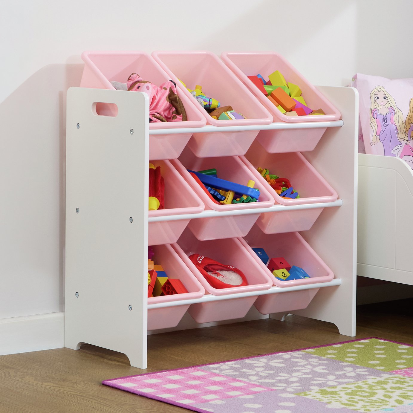 Liberty House Toys Kids 9 Bin Storage Unit - Pink and White