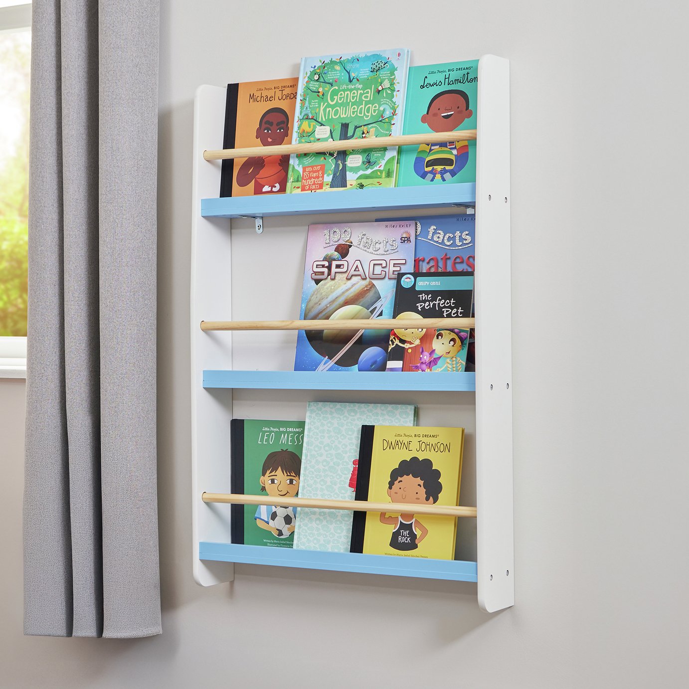 Liberty House Toys Kids Wall Mounted Bookshelf - White and Blue