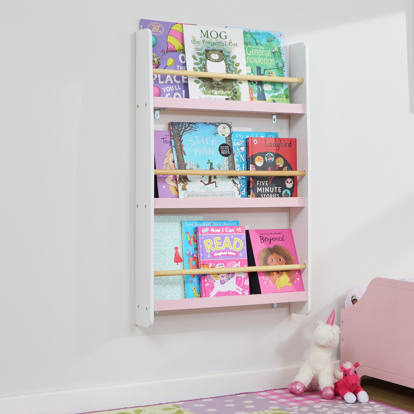 Liberty House Toys Kids Wall Mounted Bookshelf - White and Pink