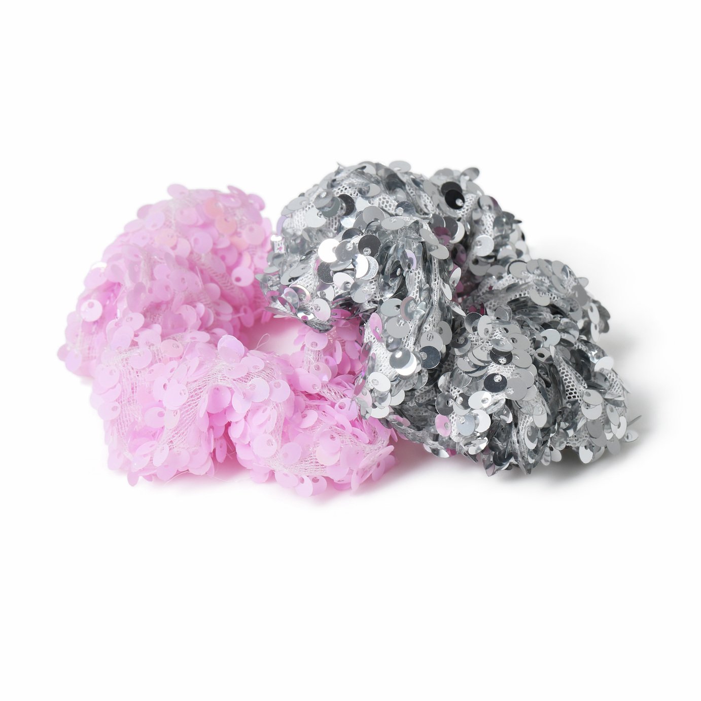 Flitzy Pink and Silver Sequin Scrunchies - Pack of 2