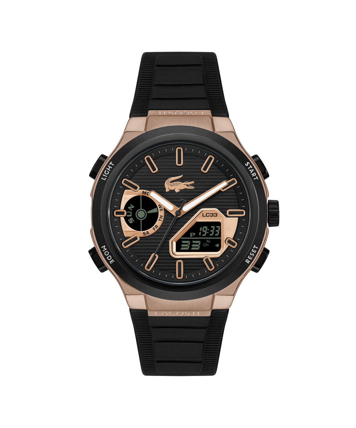 Lacoste LC33 Black Dial Bronze Tone Silicone Strap Watch