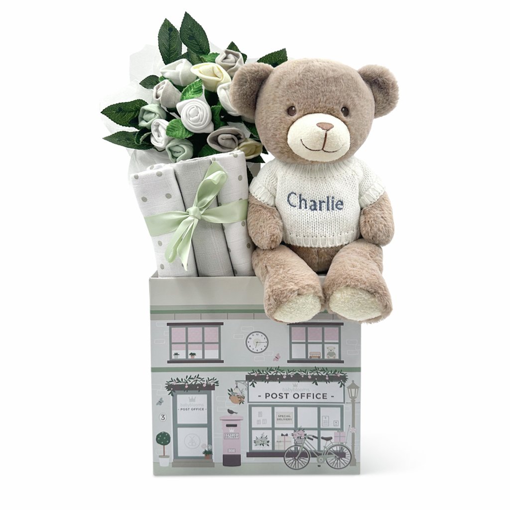 Babyblooms Personalised Bear And Welcome Baby Hamper - Grey