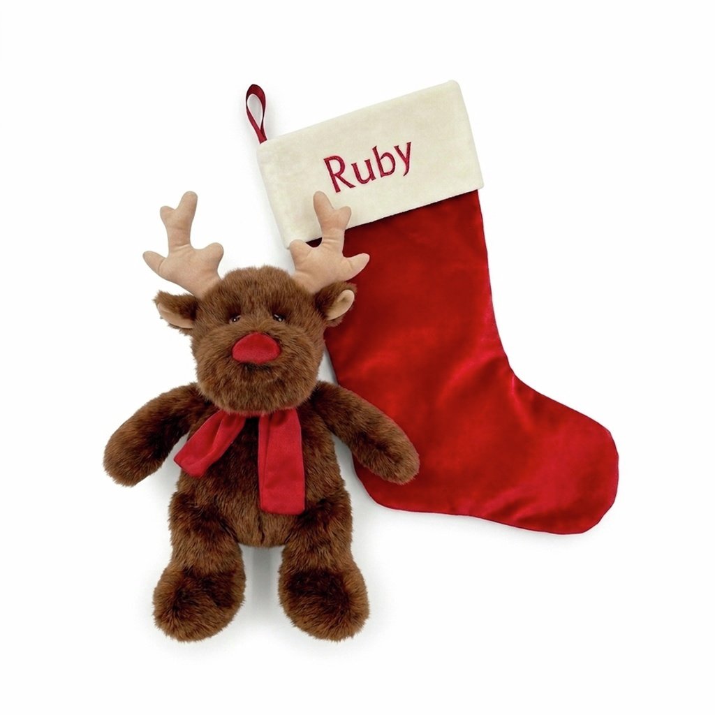 Babyblooms Personalised Christmas Stocking With Rudy Reindeer Gift Set
