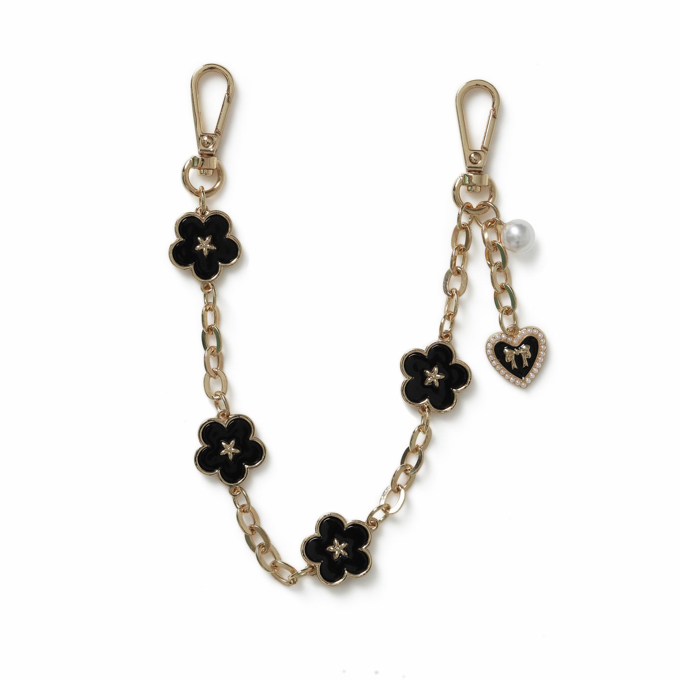 Freedom Gold Tone Chain Black Flower Charms Keyring