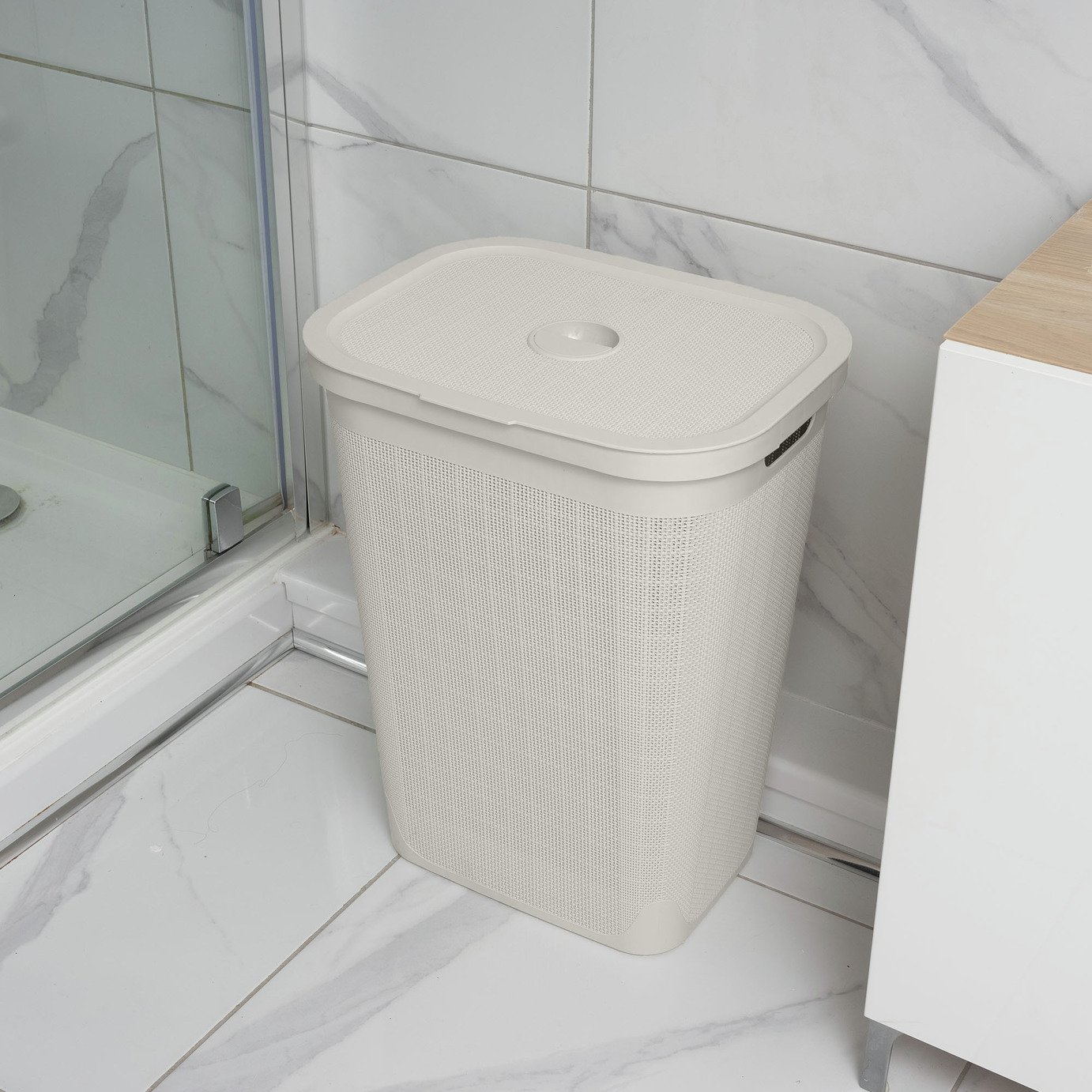 Addis 60 Litre Plastic Laundry Hamper - Cream