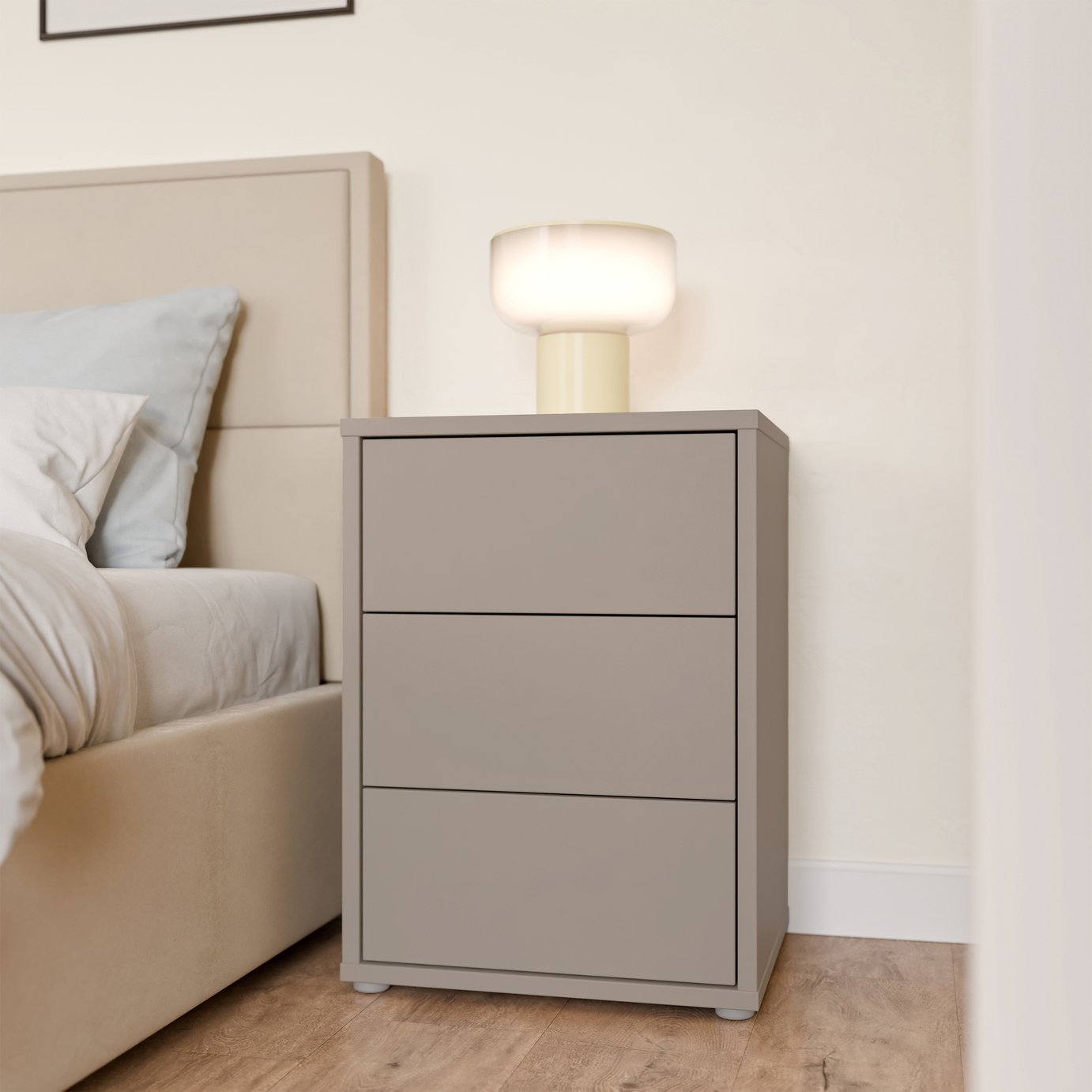 Furniture To Go Alice Springs 3 Drawer Bedside Table - Taupe