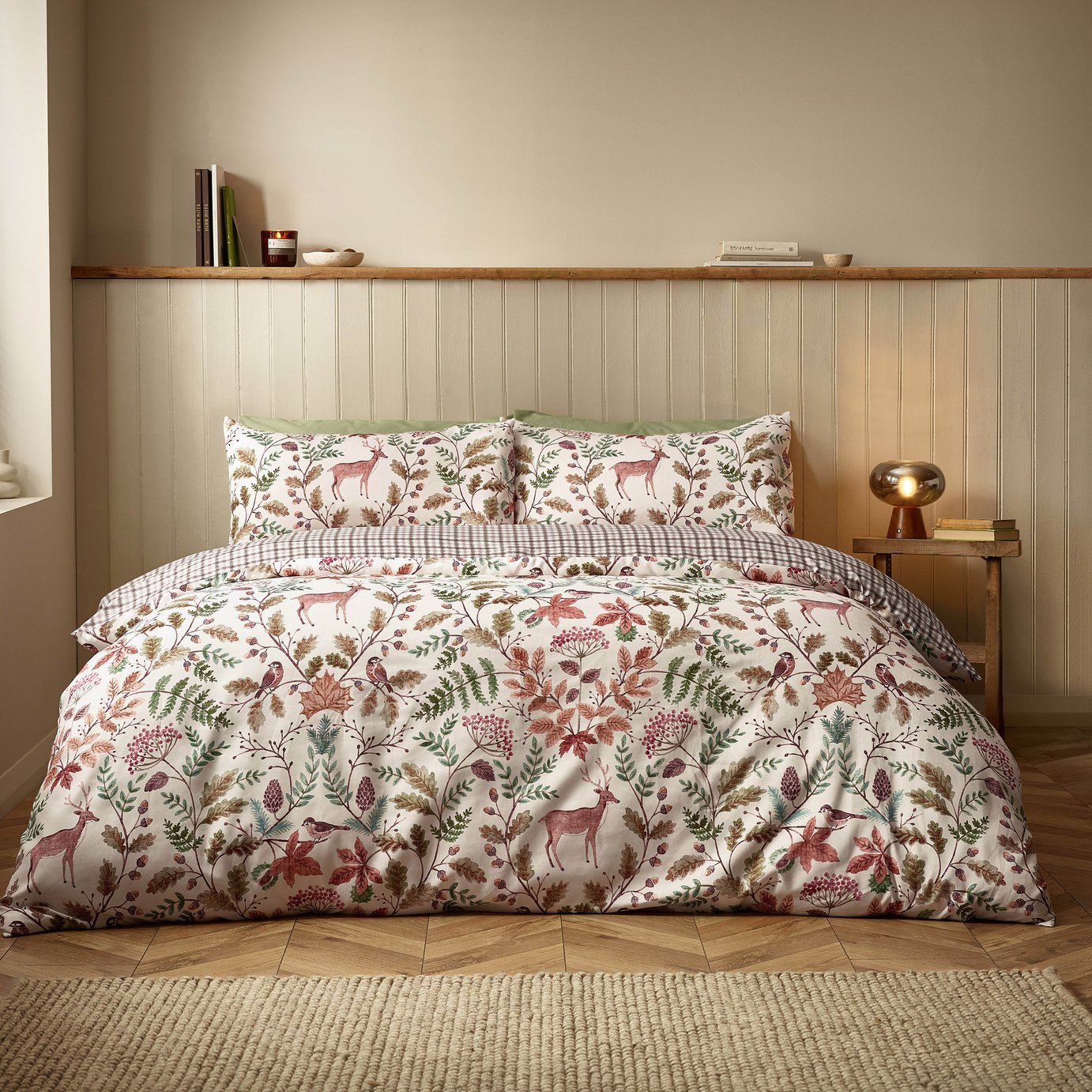 Catherine Lansfield Woodland Stag Check Cream Bedding Set - King size