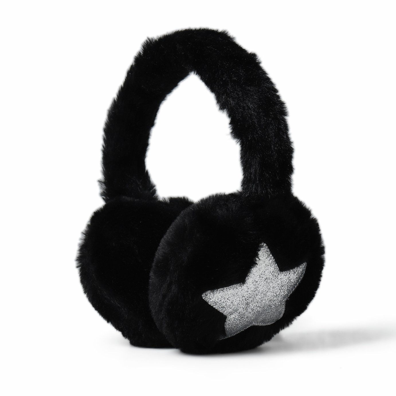 Flitzy Star Faux Fur Black Earmuffs