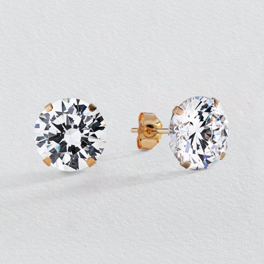 Revere 9ct Yellow Gold Round Cubic Zirconia Stud Earrings
