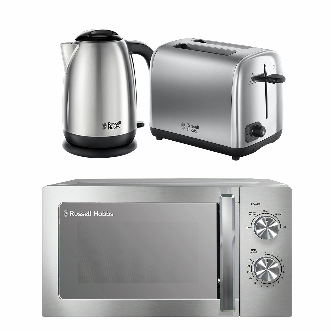 Russell Hobbs Brushed Classics Bundle Kettle, 2Slice Toaster & Microwave-S/Steel