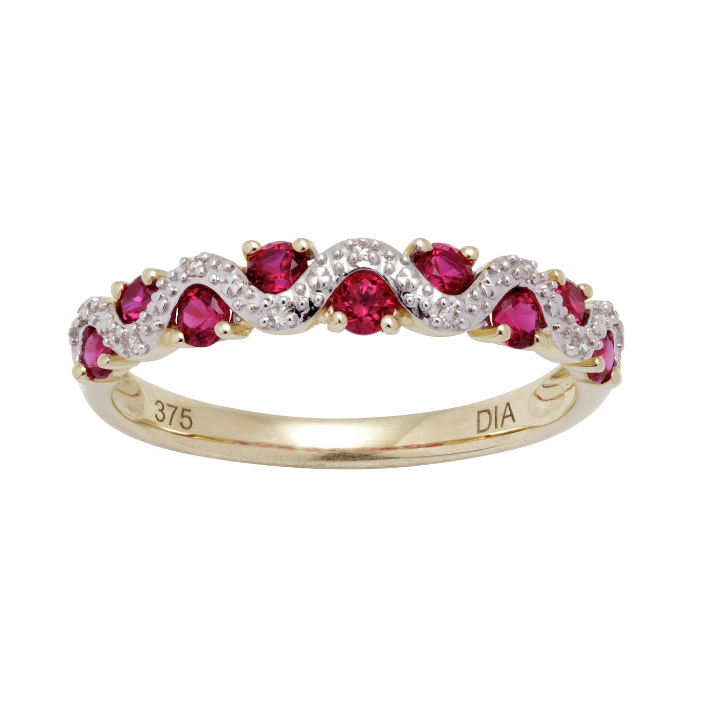 Revere 9ct Gold Created Ruby 0.03cttw Diamond Eternity Ring