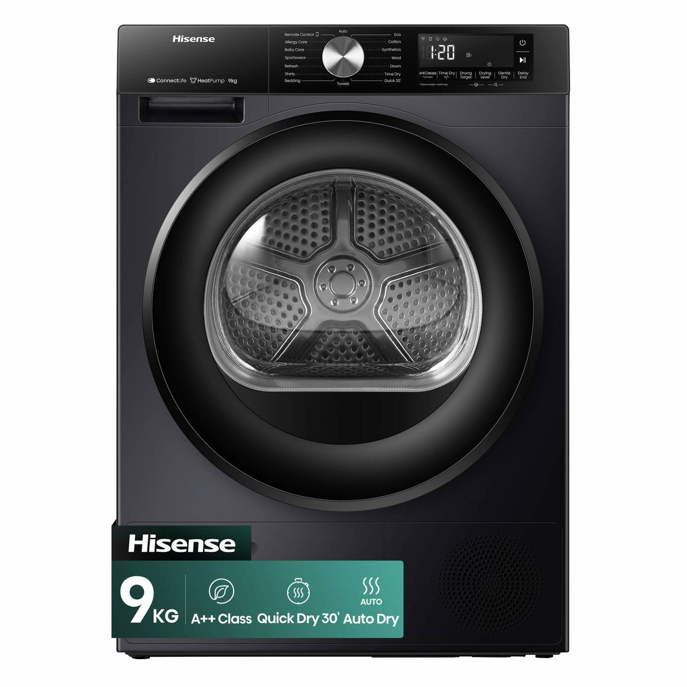 Hisense Series 3 DH3S902BBCC 9KG Heat Pump Tumble Dryer - Black