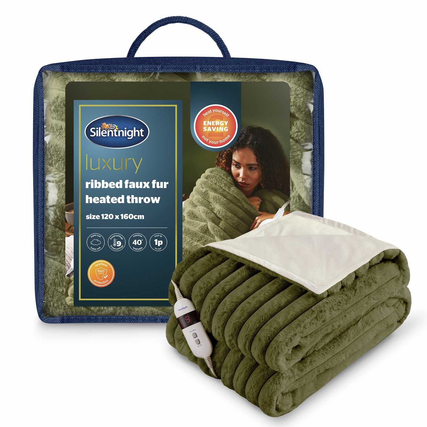 Silentnight Luxury Faux Fur Heated Throw - Green