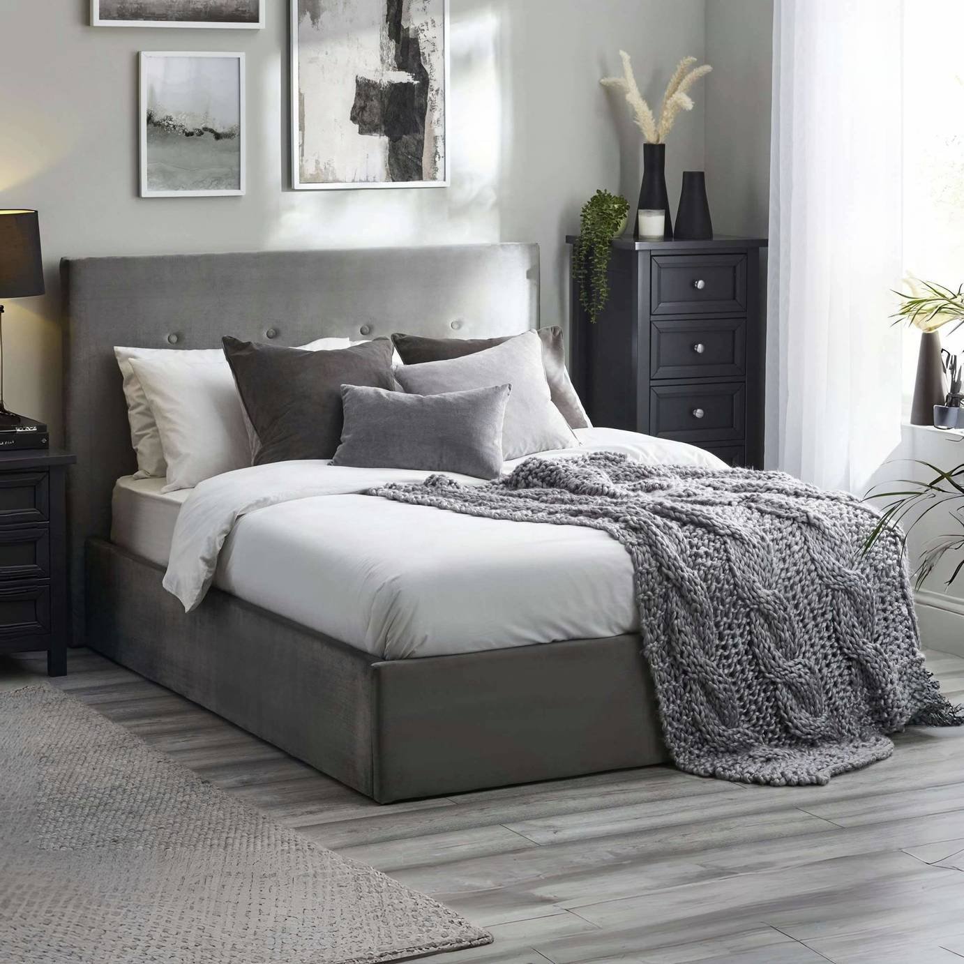 Julian Bowen Shoreditch Double Fabric End Lift Ottoman Bed - Grey
