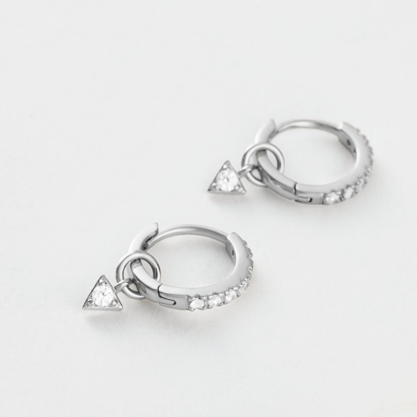 Revere Sterling Silver Cubic Zirconia Triangle Drop Huggies Earrings
