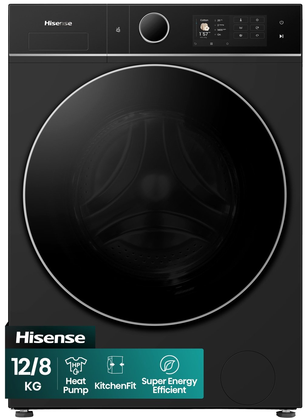 Hisense KitchenFit WD5I1245BBRH 12KG/8KG 1400 Spin Washer Dryer - Black