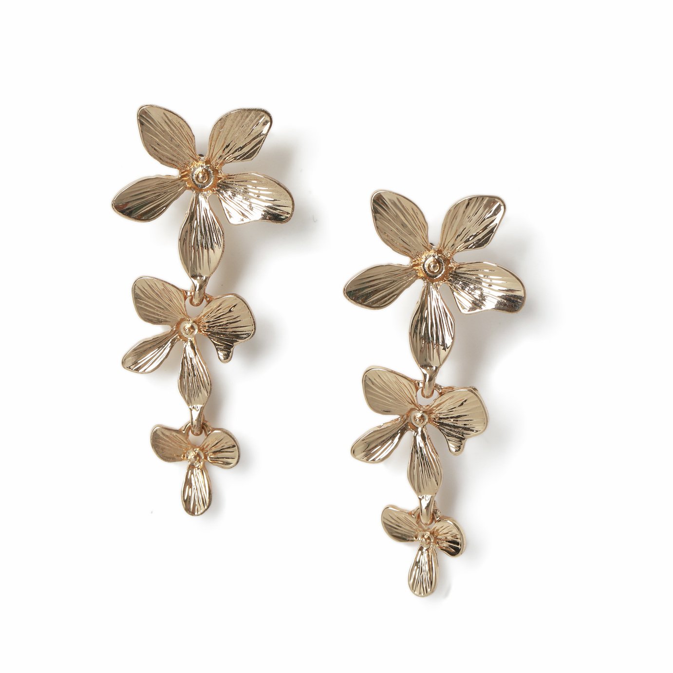 Freedom Gold Tone Triple Flower Drop Earrings