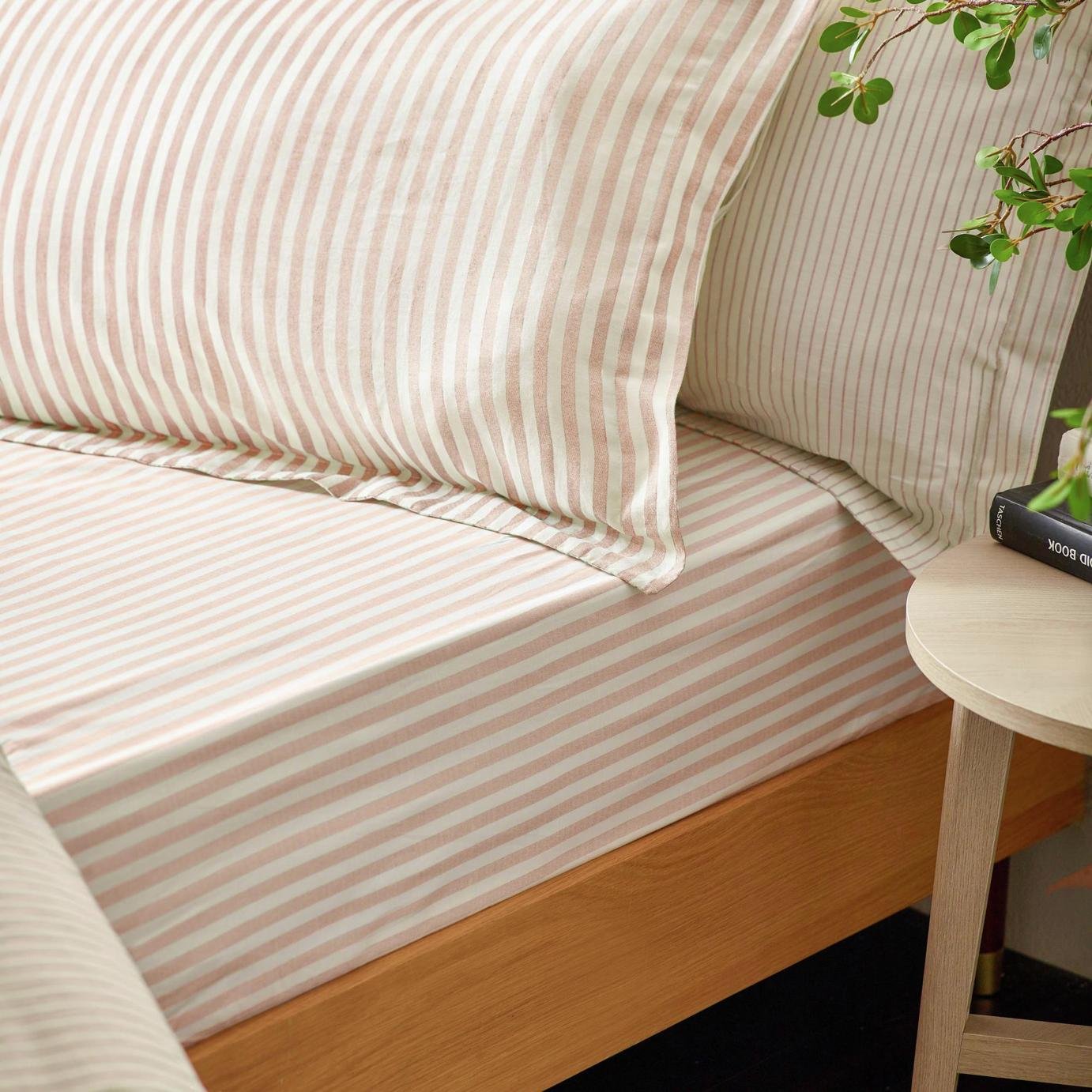 Yard Hebden Cotton Stripe Blush Pink Fitted Sheet