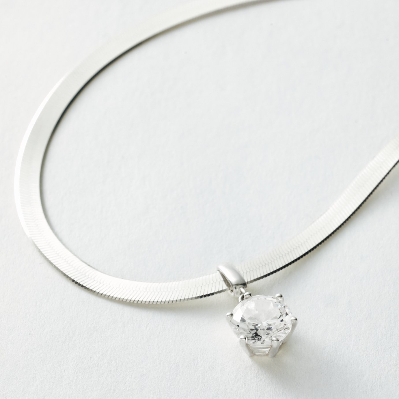Revere Sterling Silver White Cubic Zirconia Pendant Snakechain Necklace