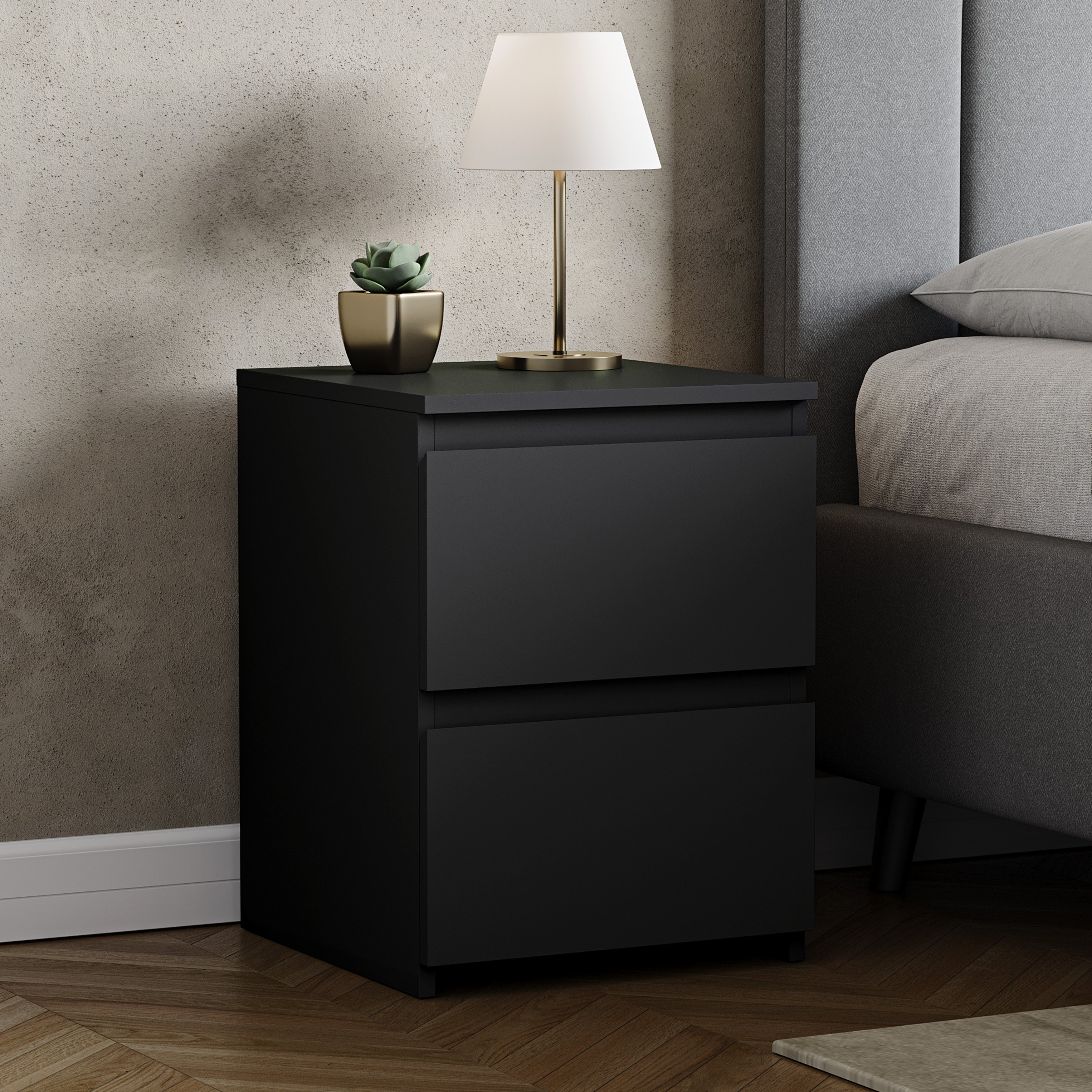 Vida Designs Denver 2 Drawer Large Bedside Chest - Black