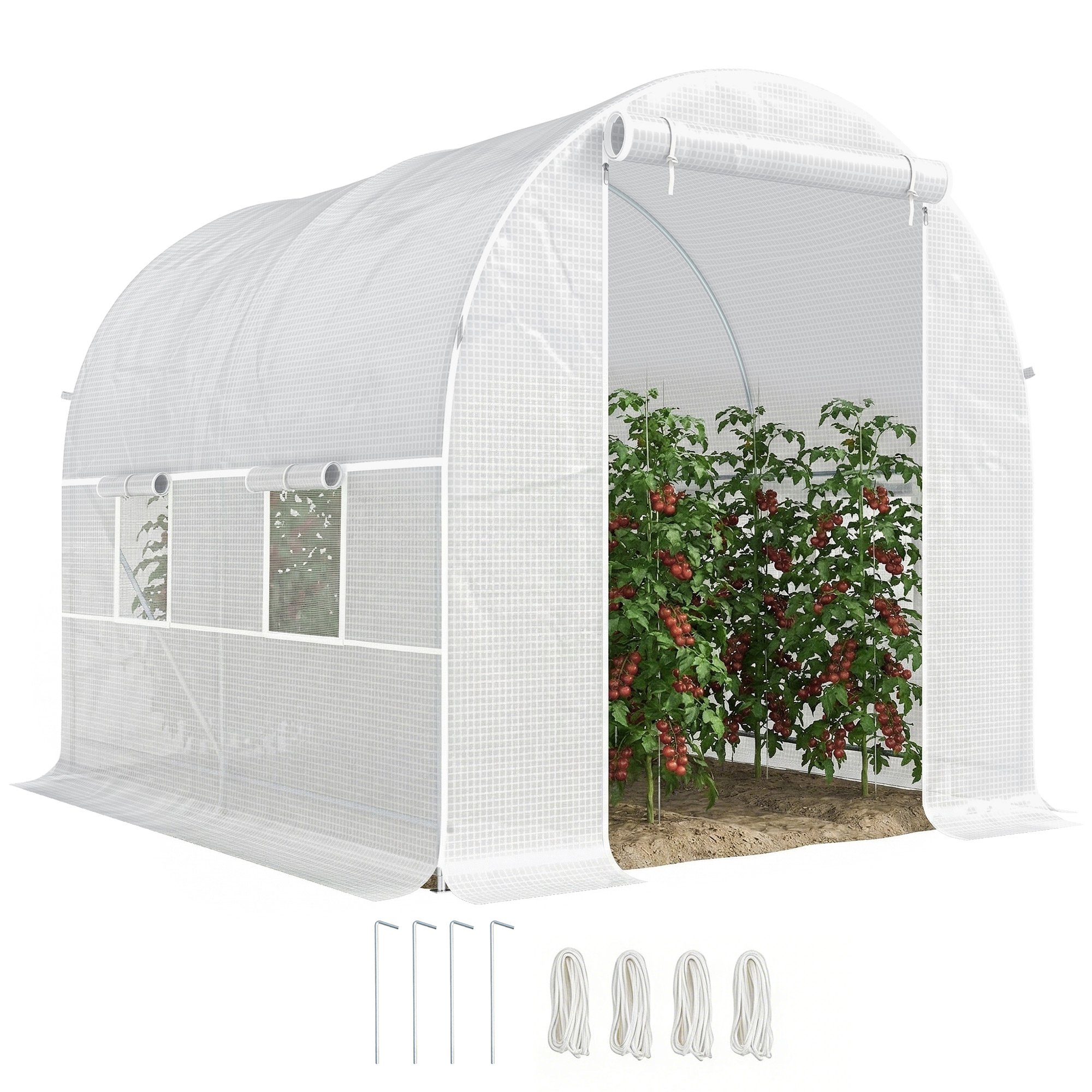 Outsunny Galvanised Steel Tunnel Greenhouse - White