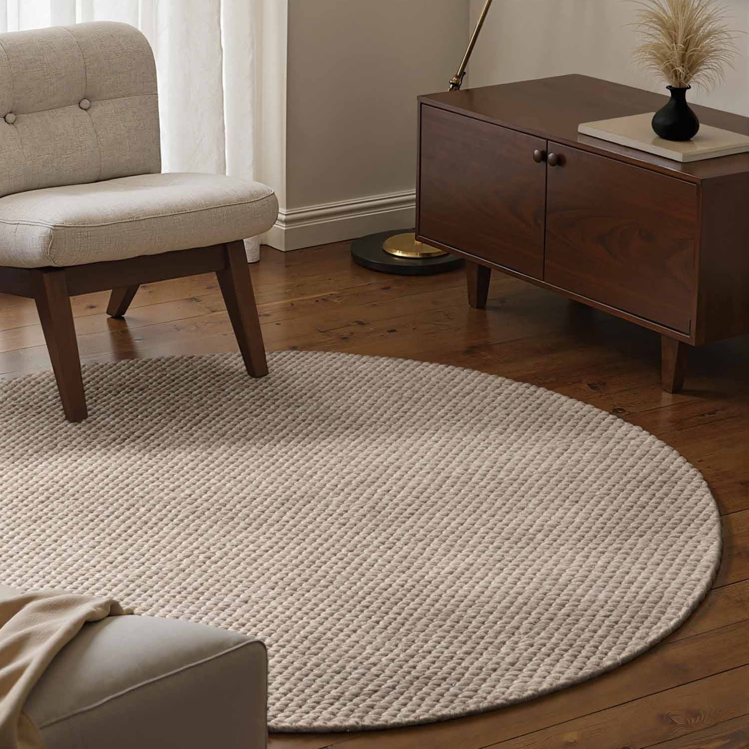 Hanse Home Beige Lyon Handwoven Wool Beans Round Rug - 200cm
