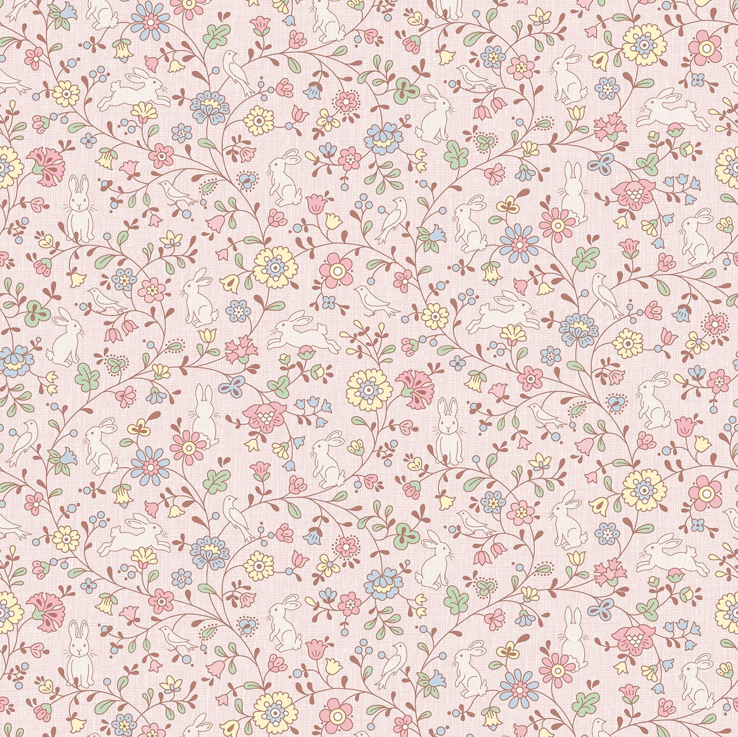 Grandeco Liberty Floral Bunny Trail Nursery Textured Wallpaper - Pink