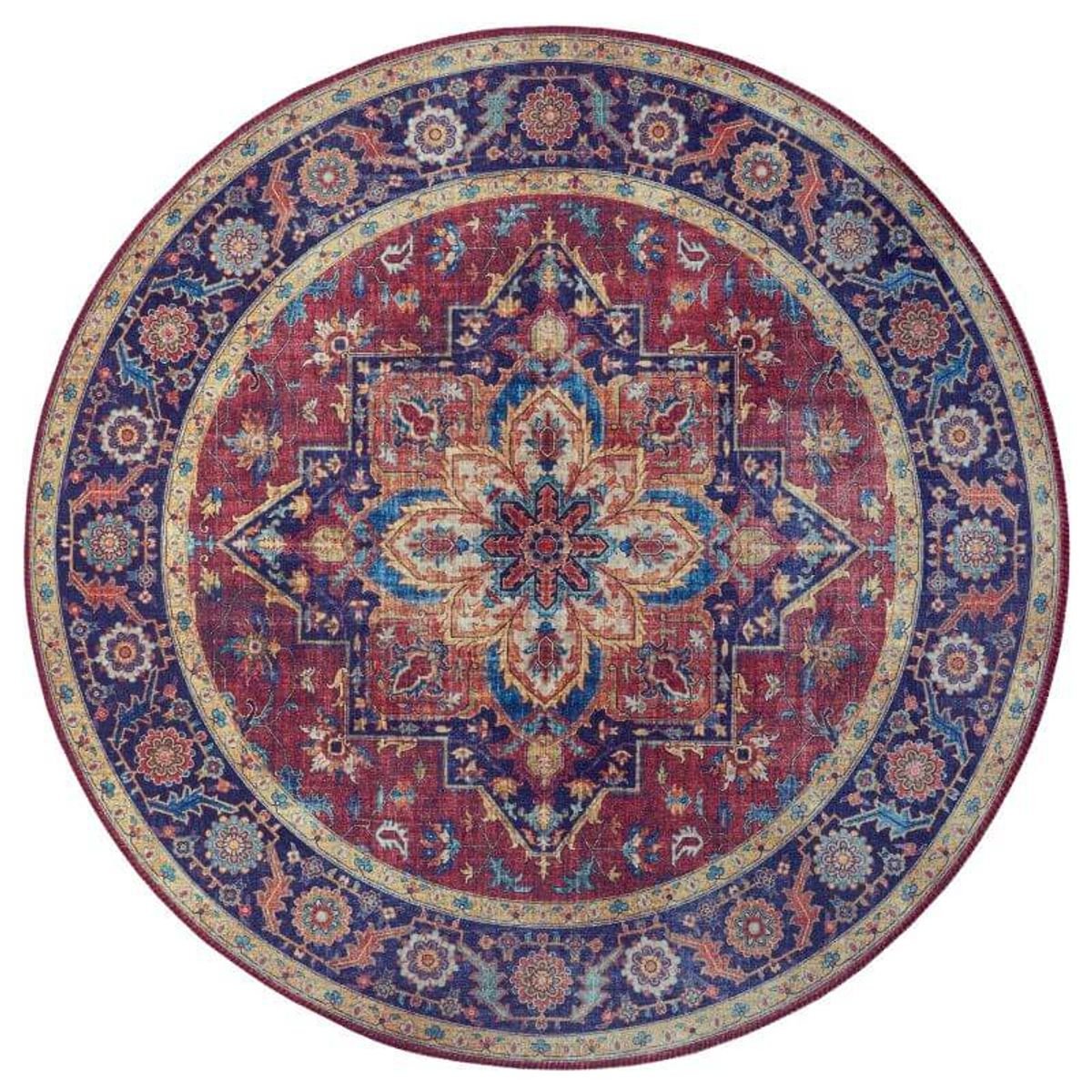 Hanse Home Red Oriental Anthea Vintage Medallion Round Flatweave Rug - 160cm