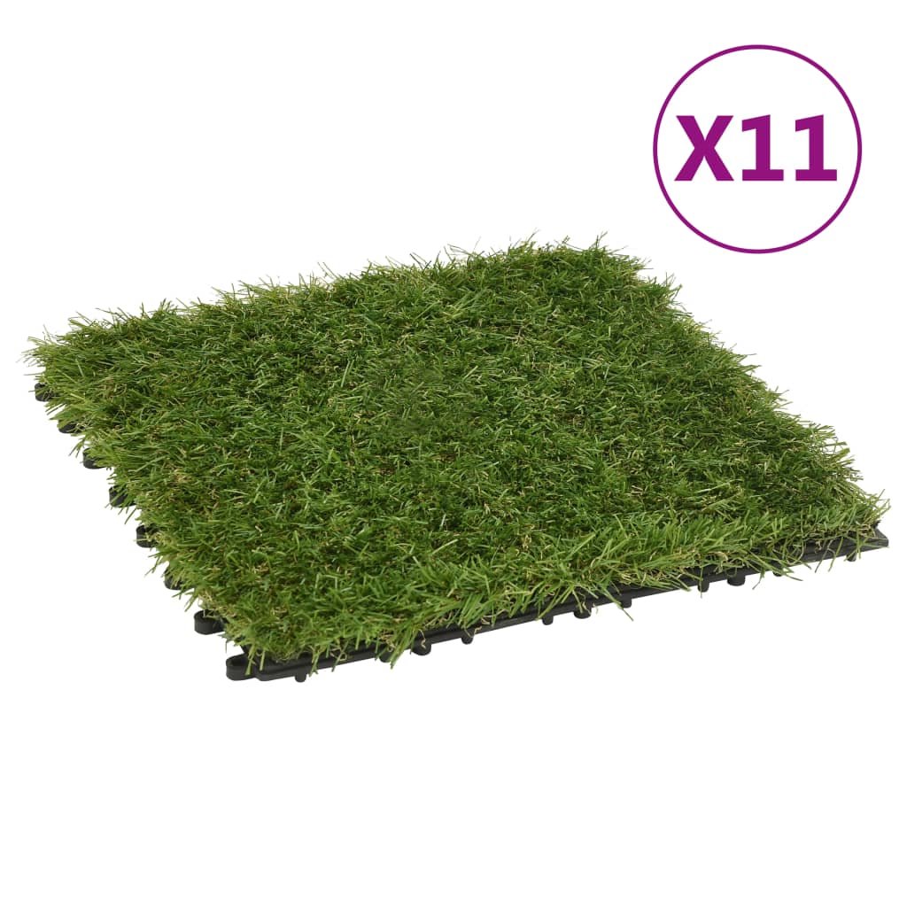 Walplus Pack of 11 Artificial Grass Tiles - Green - 30 x 30 cm