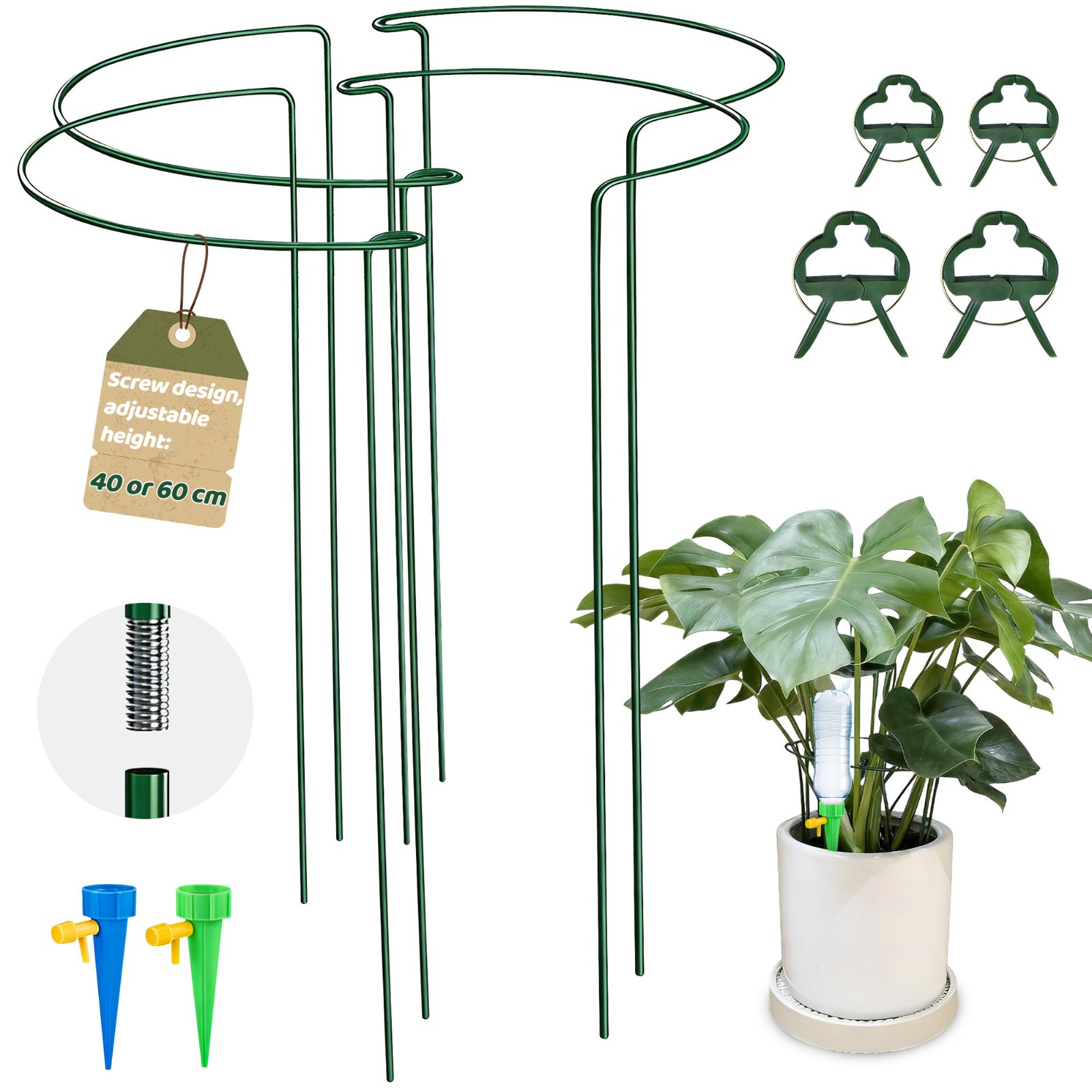deAO 4 Pack Adjustable Plant Support Stakes - Green
