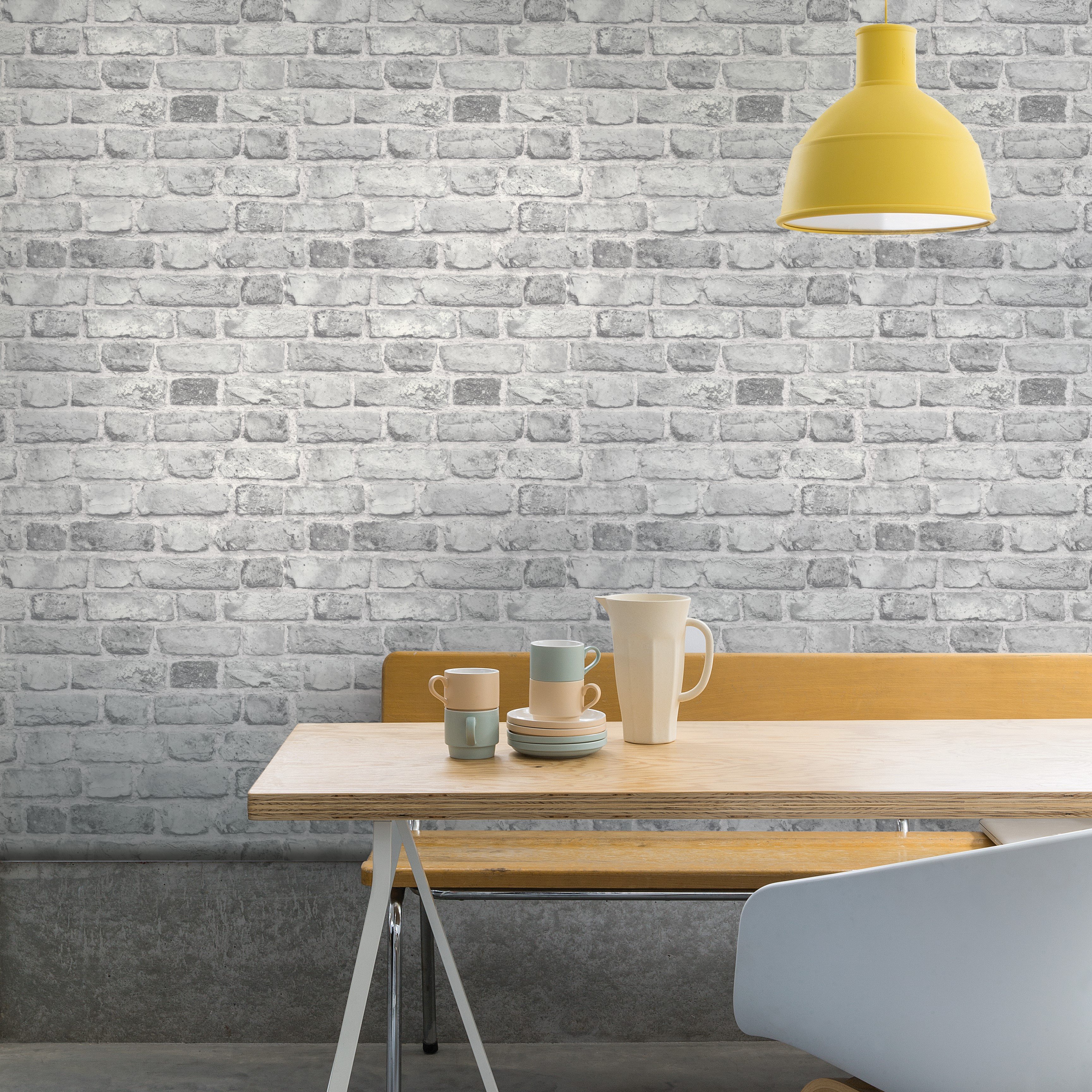 Grandeco Vintage Brick Wall Textured Wallpaper - Grey